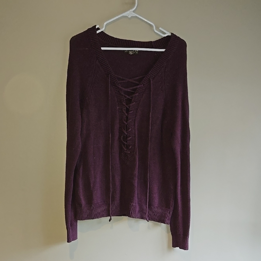 Purple Lace-Up Sweater